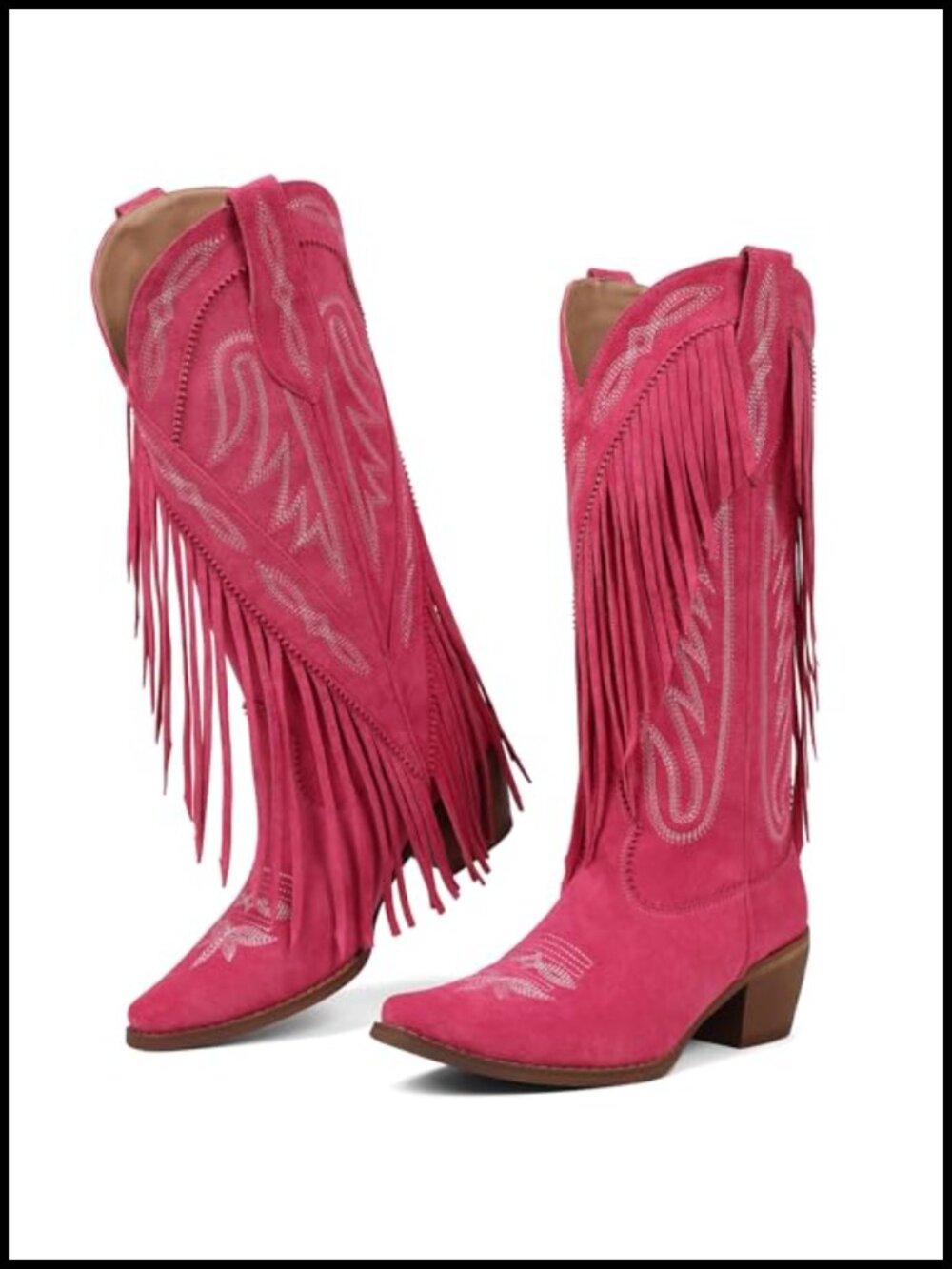 Retro Suede Fringe Cowgirl Boots Women Pull On Mid Calf Western